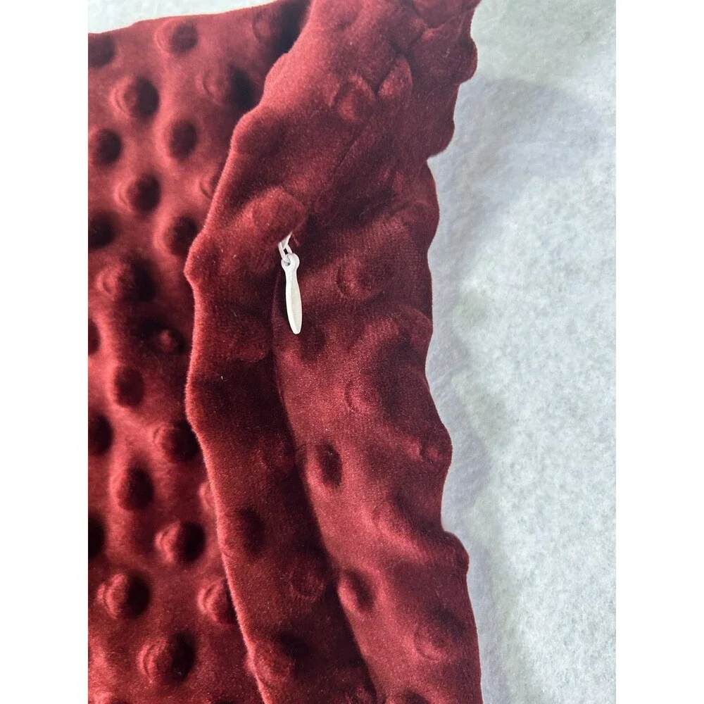 Set of 2 Burgundy Minky Dot Pillow Cover Soft Plush Velvety Zipper Pillowcase